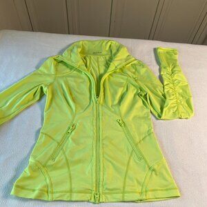 Zella Neon Yellow Zip Jacket Medium Ruffle Back High Visibility Athletic Running